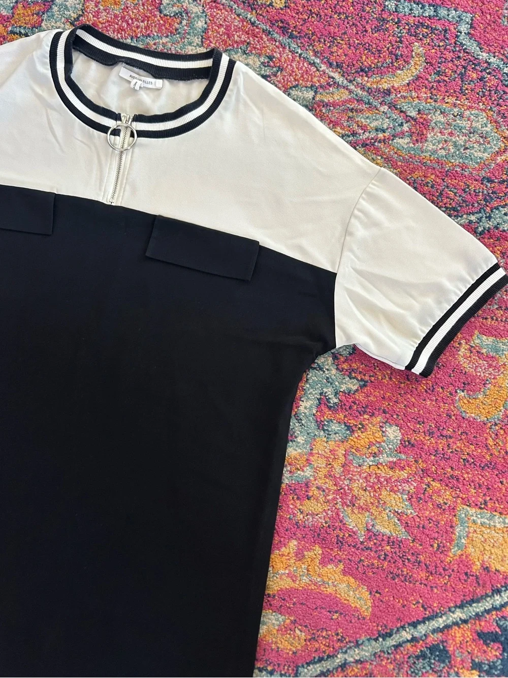 Avec Les Filles | Women’s Cream/Black Colorblock Short Sleeve Mini Dress Size XL